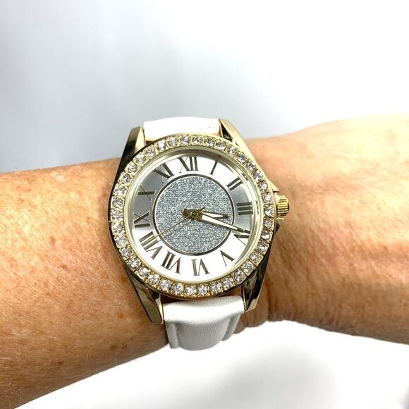 Kessaris KS1217 Crystal Studded Oversize Analog Watch Gold/White 9"L - Picture 7 of 9